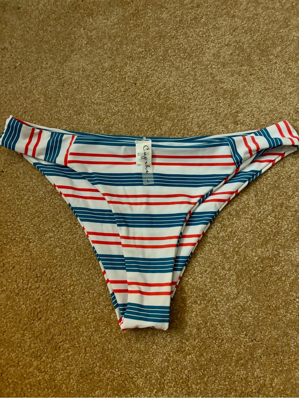 Cupshe Red, Blue & White Striped Bikini Bottom Separate